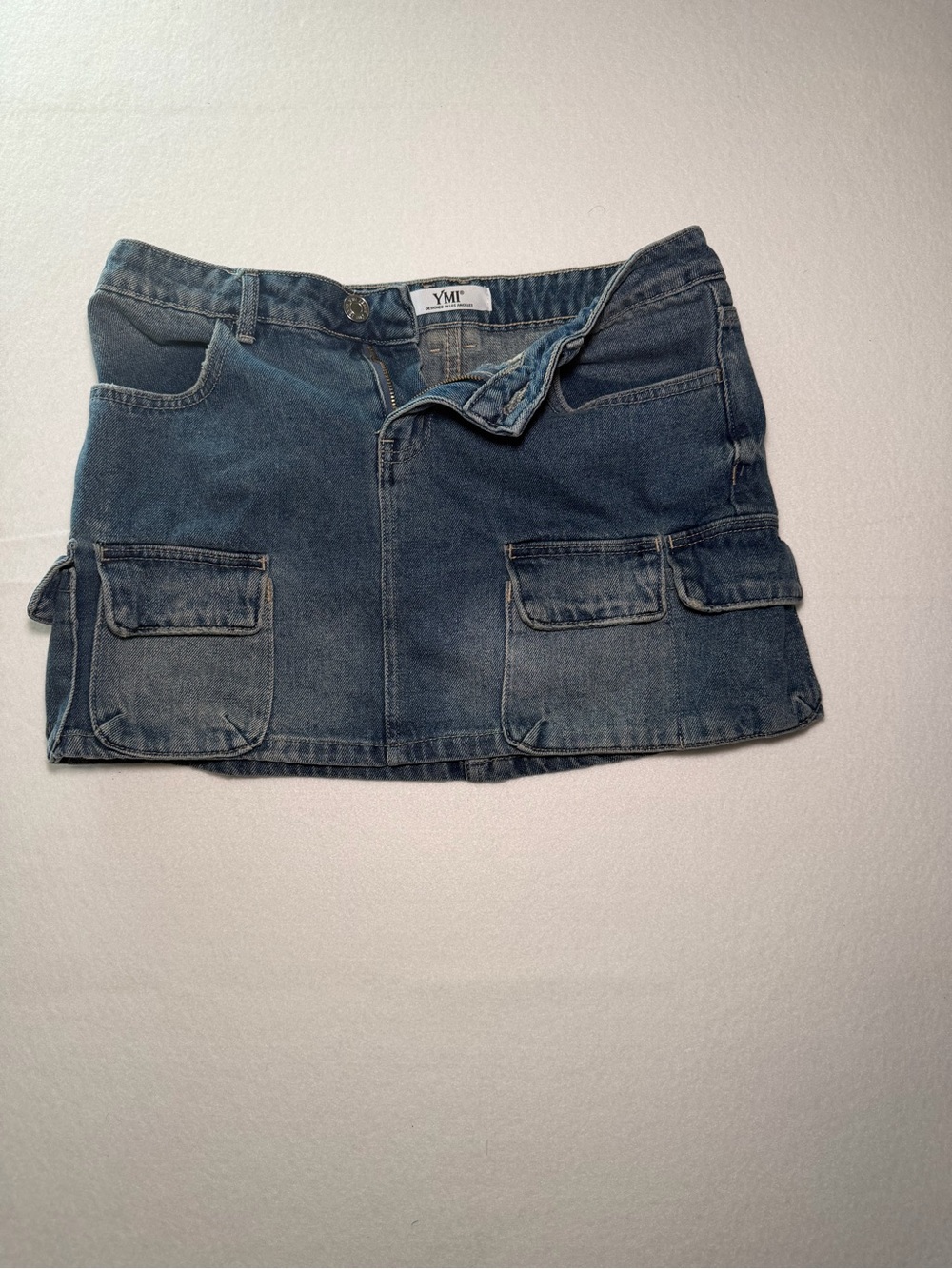 YMI Women's Blue Denim Mini Skirt with Cargo Pockets